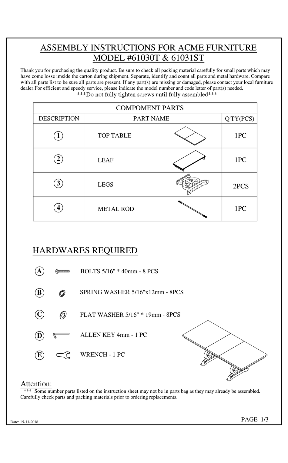 ACME FURNITURE 61030T ASSEMBLY INSTRUCTIONS Pdf Download ManualsLib