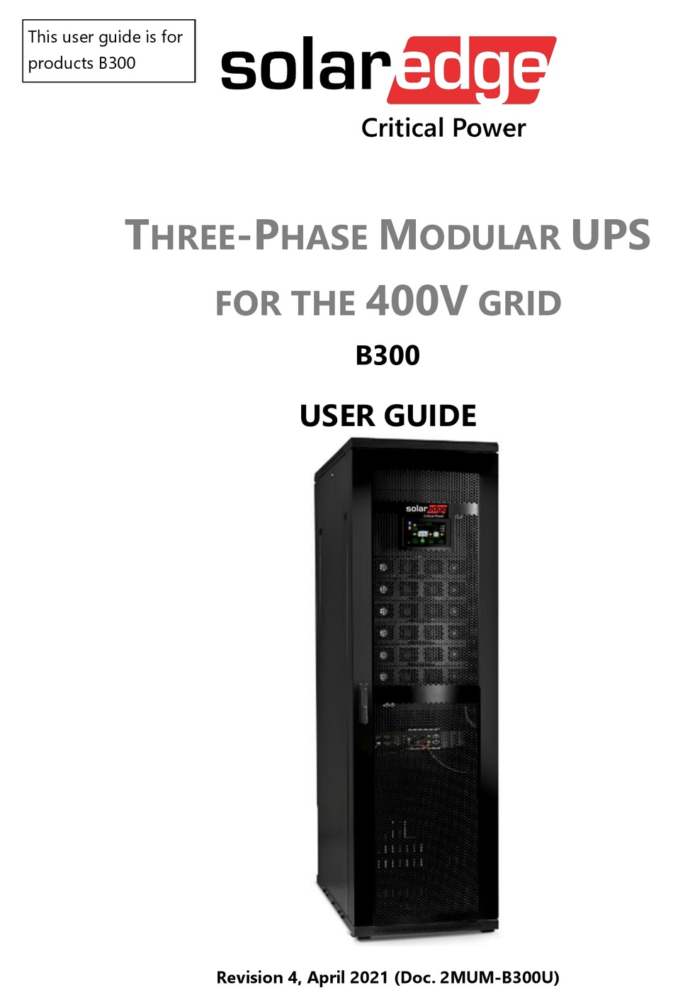 SOLAREDGE CRITICAL POWER B300 USER MANUAL Pdf Download ManualsLib