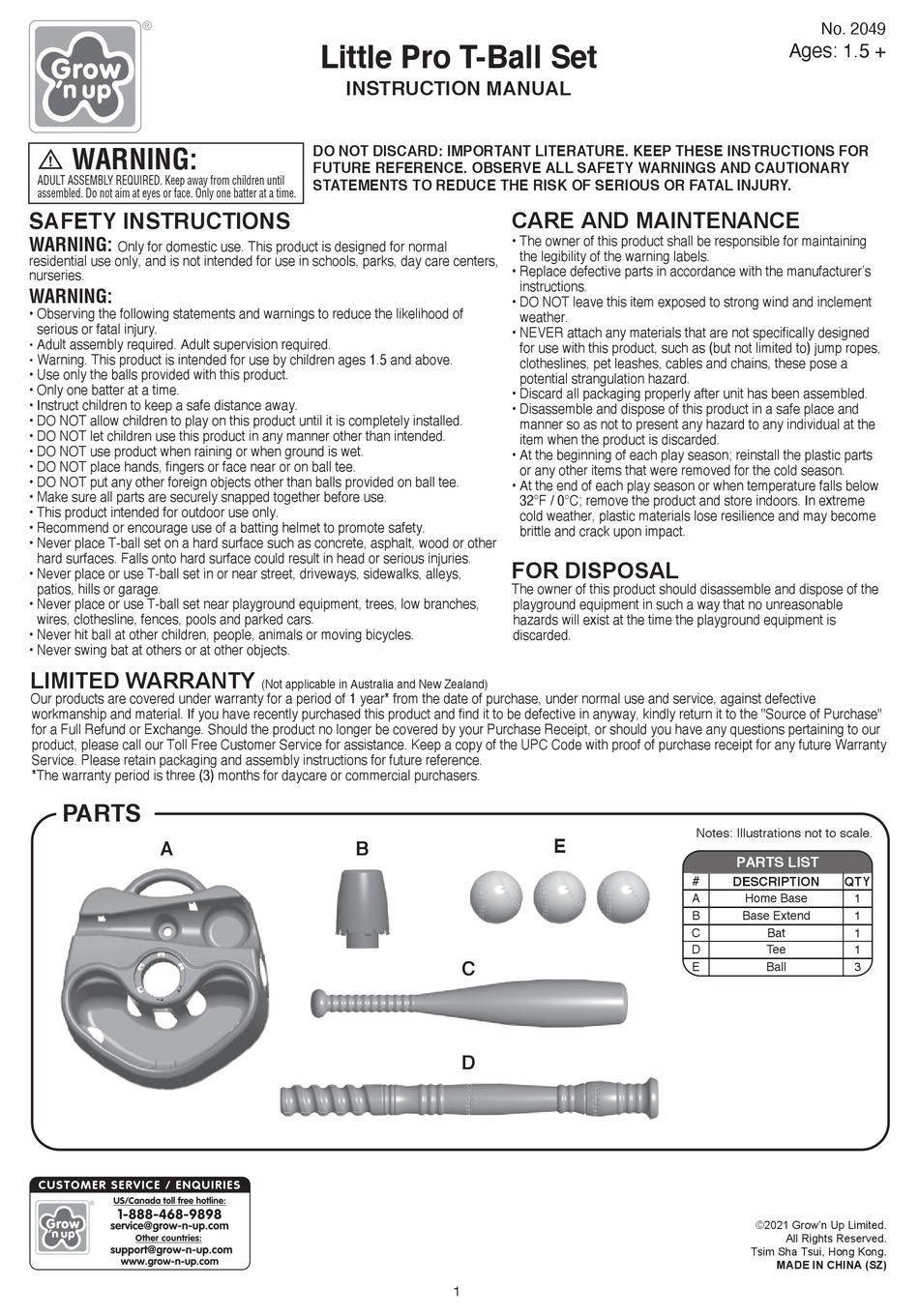 GROW 'N UP LITTLE PRO TBALL SET INSTRUCTION MANUAL Pdf Download