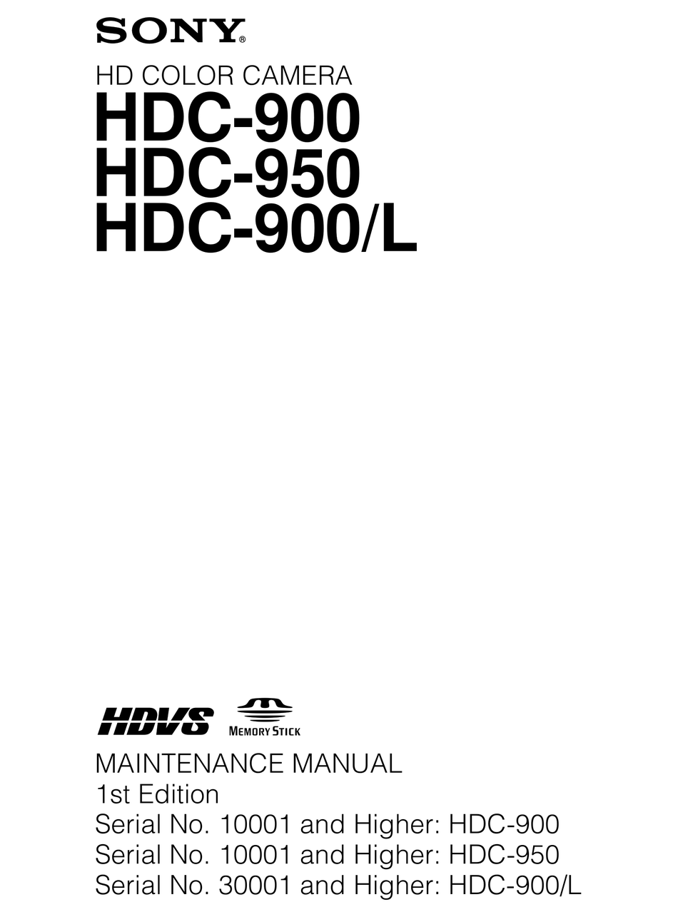 SONY HDC-900 MAINTENANCE MANUAL Pdf Download | ManualsLib