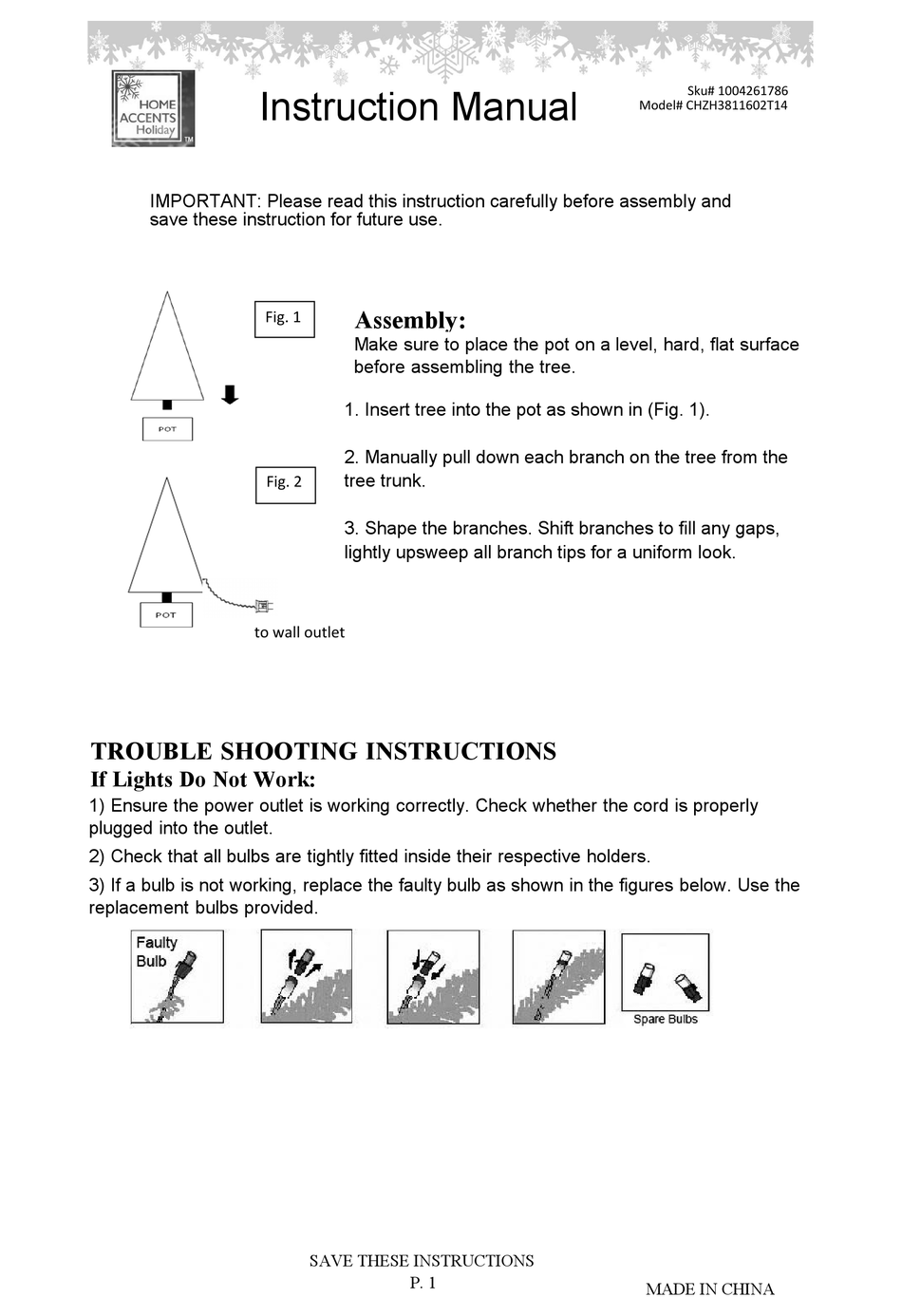 HOME ACCENTS HOLIDAY CH3811602T14 INSTRUCTION MANUAL Pdf Download