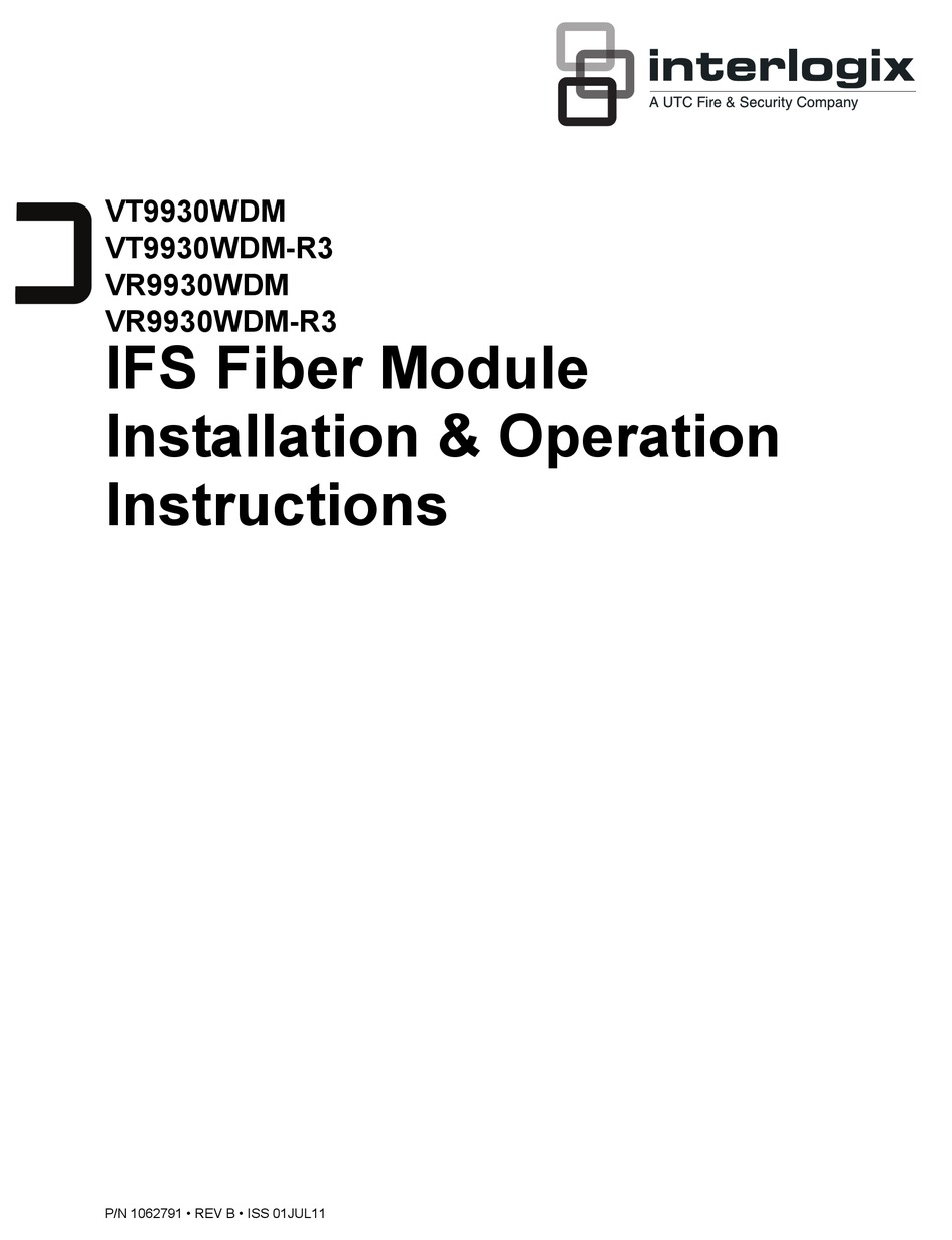 UTC FIRE AND SECURITY INTERLOGIX VT9930WDM INSTALLATION & OPERATION