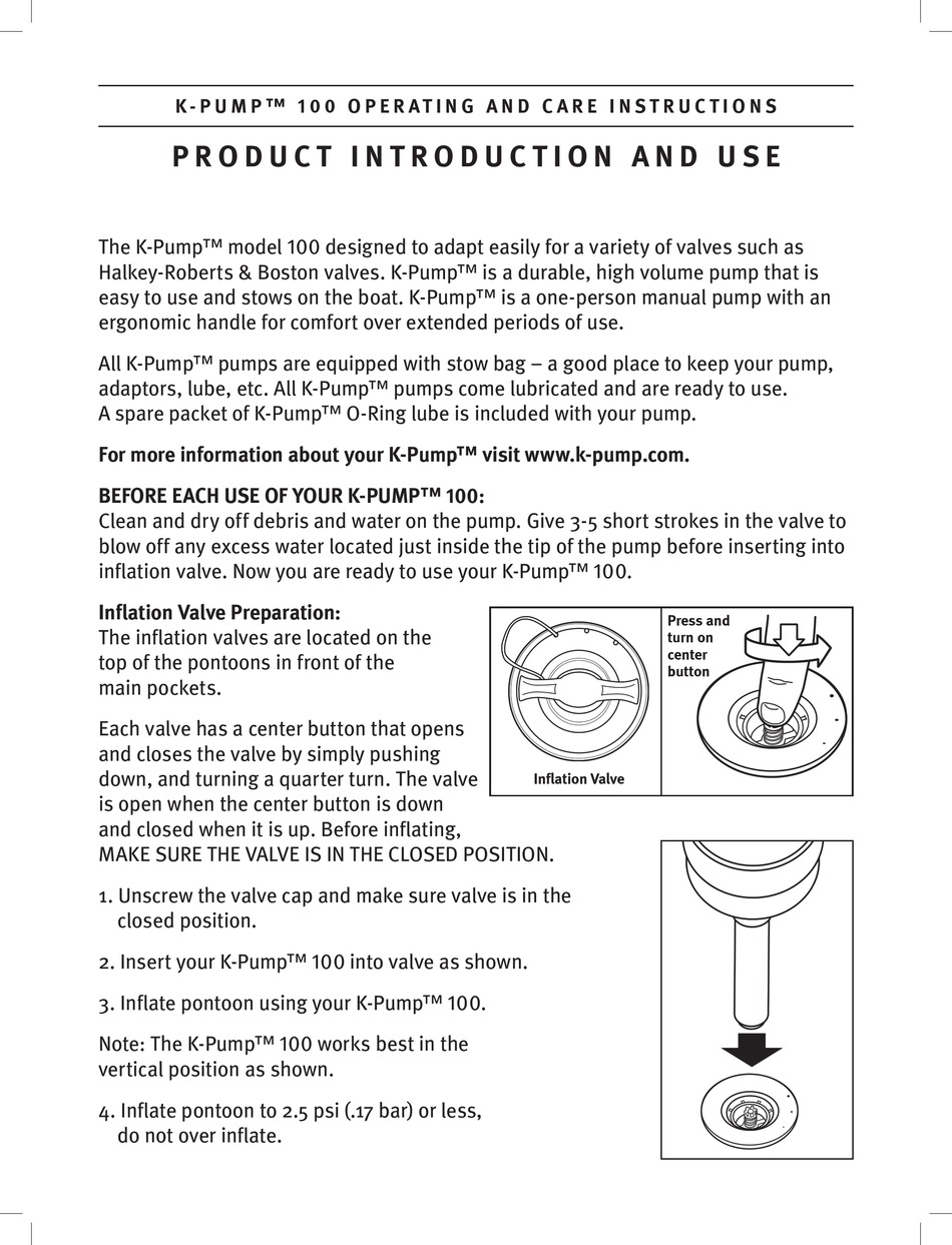 CLASSIC ACCESSORIES KPUMP 100 OPERATING AND CARE INSTRUCTIONS Pdf