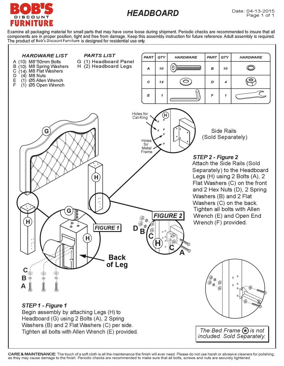 BOB'S DISCOUNT FURNITURE TROY QUEEN STORAGE BED ASSEMBLY INSTRUCTIONS