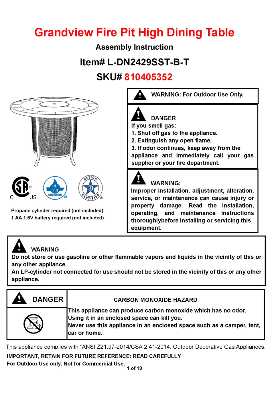 Grandview fire pit high dining online set