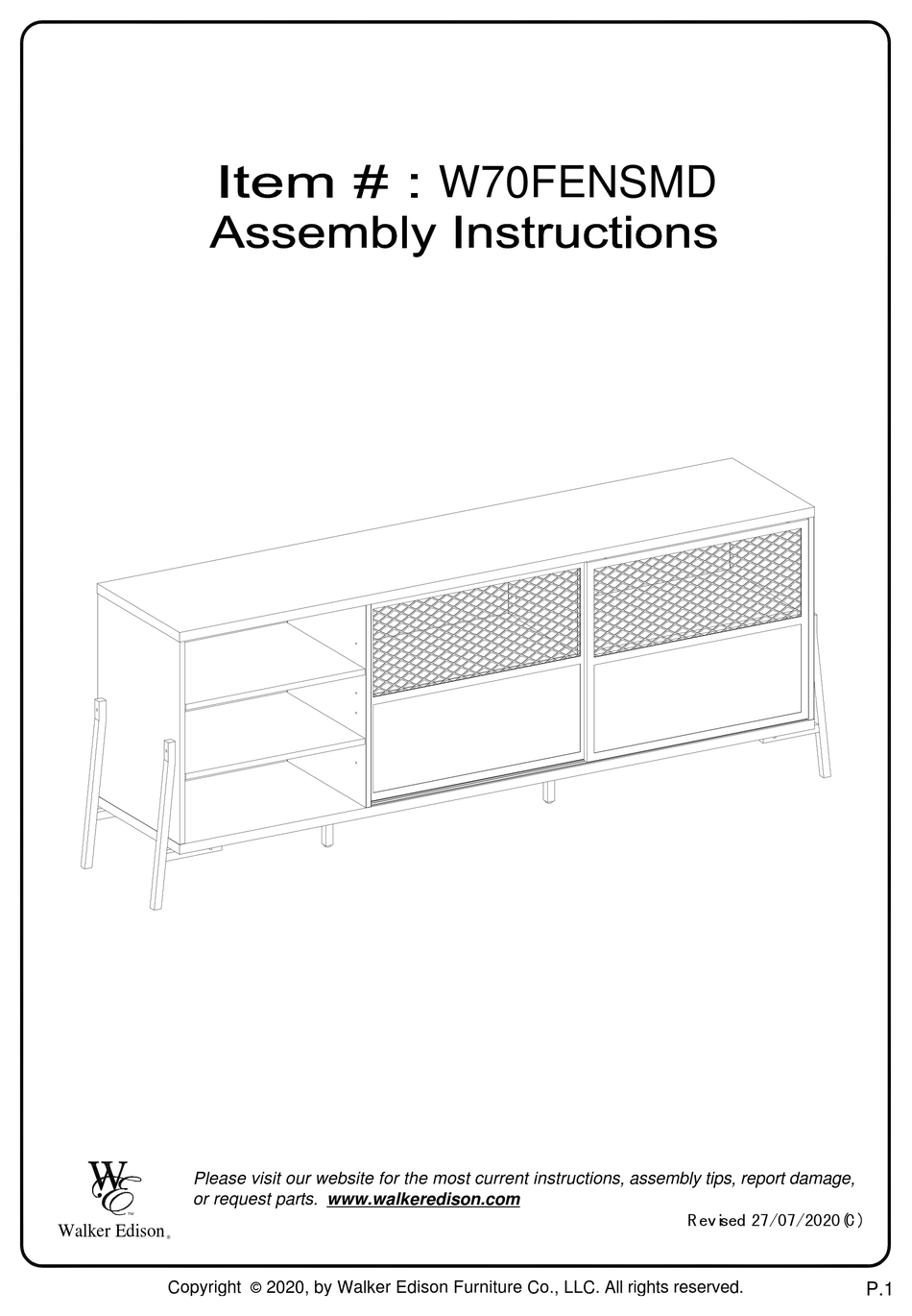 WALKER EDISON W70FENSMD ASSEMBLY INSTRUCTIONS MANUAL Pdf Download