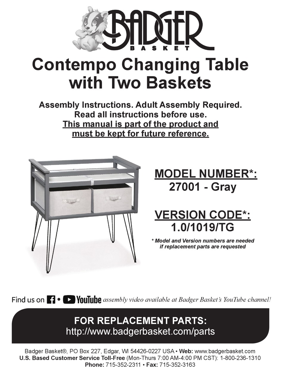 BADGER BASKET CONTEMPO 27001 ASSEMBLY INSTRUCTIONS Pdf Download
