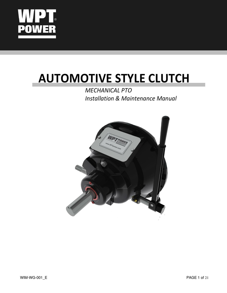 WPT POWER PTO INSTALLATION AND MAINTENANCE MANUAL Pdf Download ManualsLib