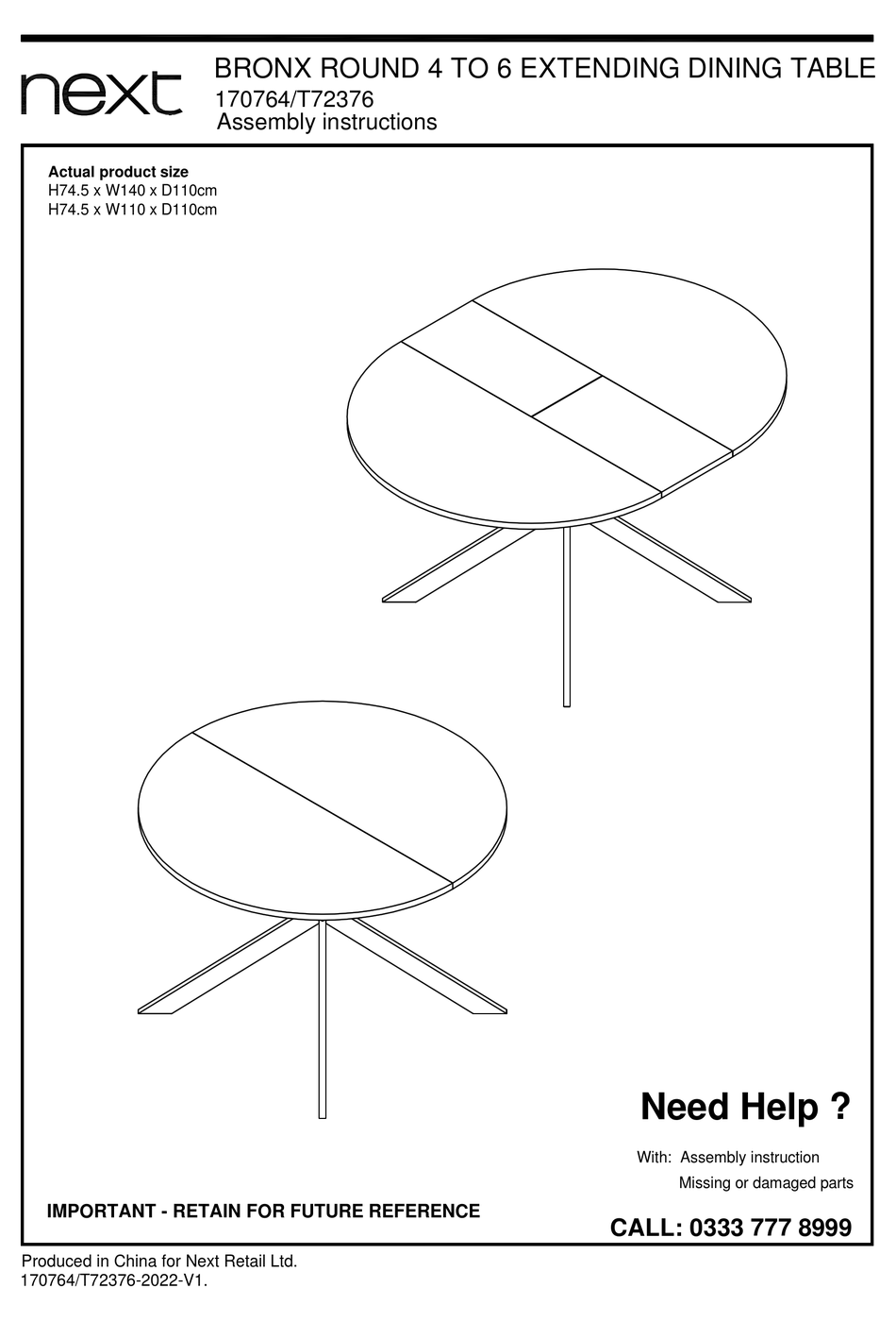 NEXT BRONX 170764/T72376 ASSEMBLY INSTRUCTIONS MANUAL Pdf Download
