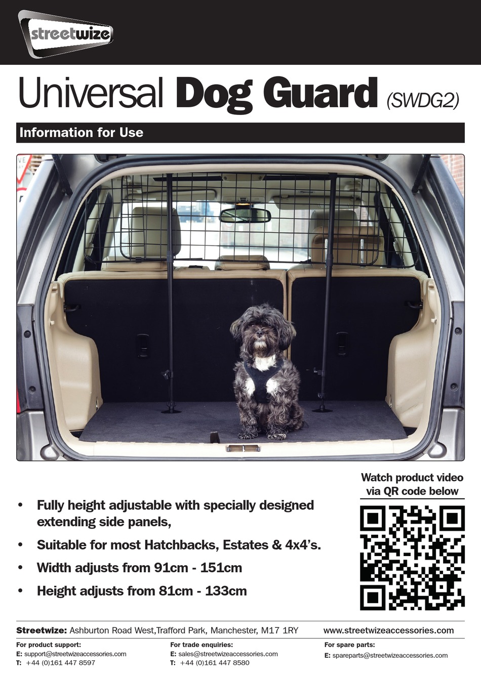 STREETWIZE UNIVERSAL DOG GUARD INFORMATION FOR USE Pdf Download