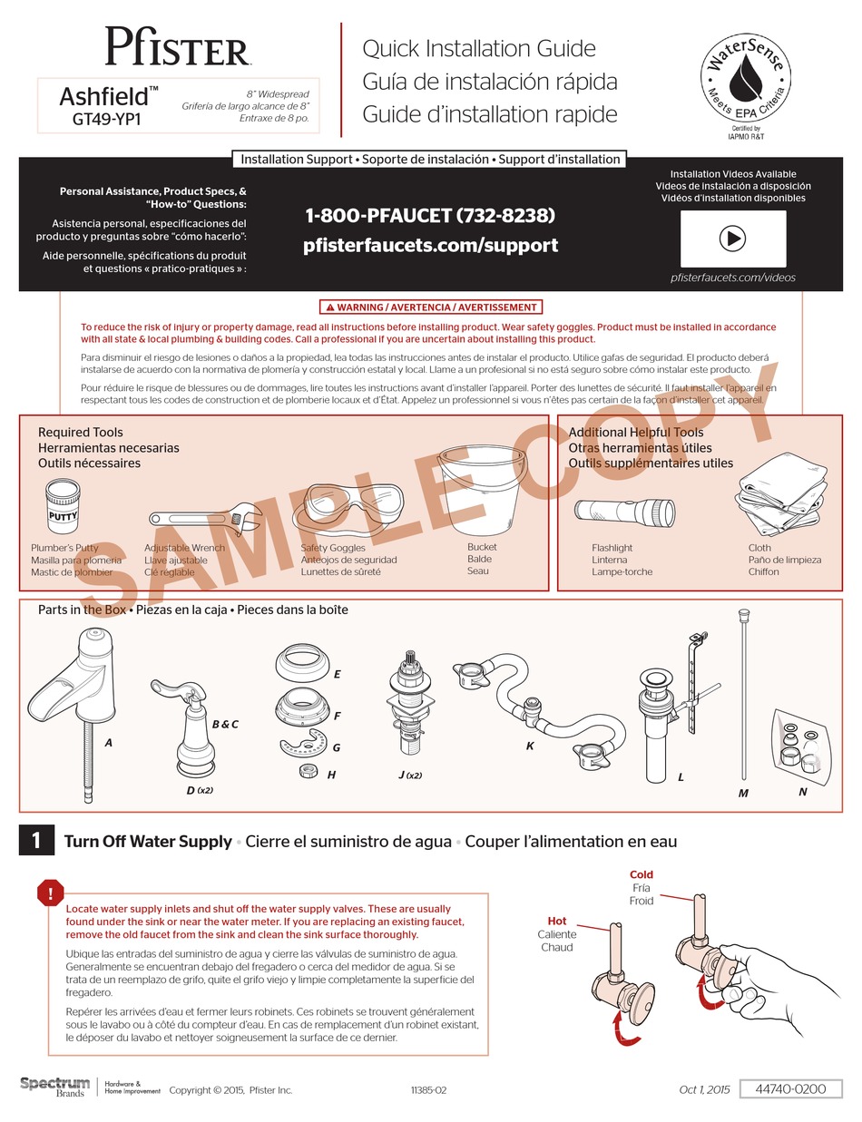 PFISTER ASHFIELD GT49 YP1 QUICK INSTALLATION MANUAL Pdf Download   Pfister Ashfield Gt49 Yp1 