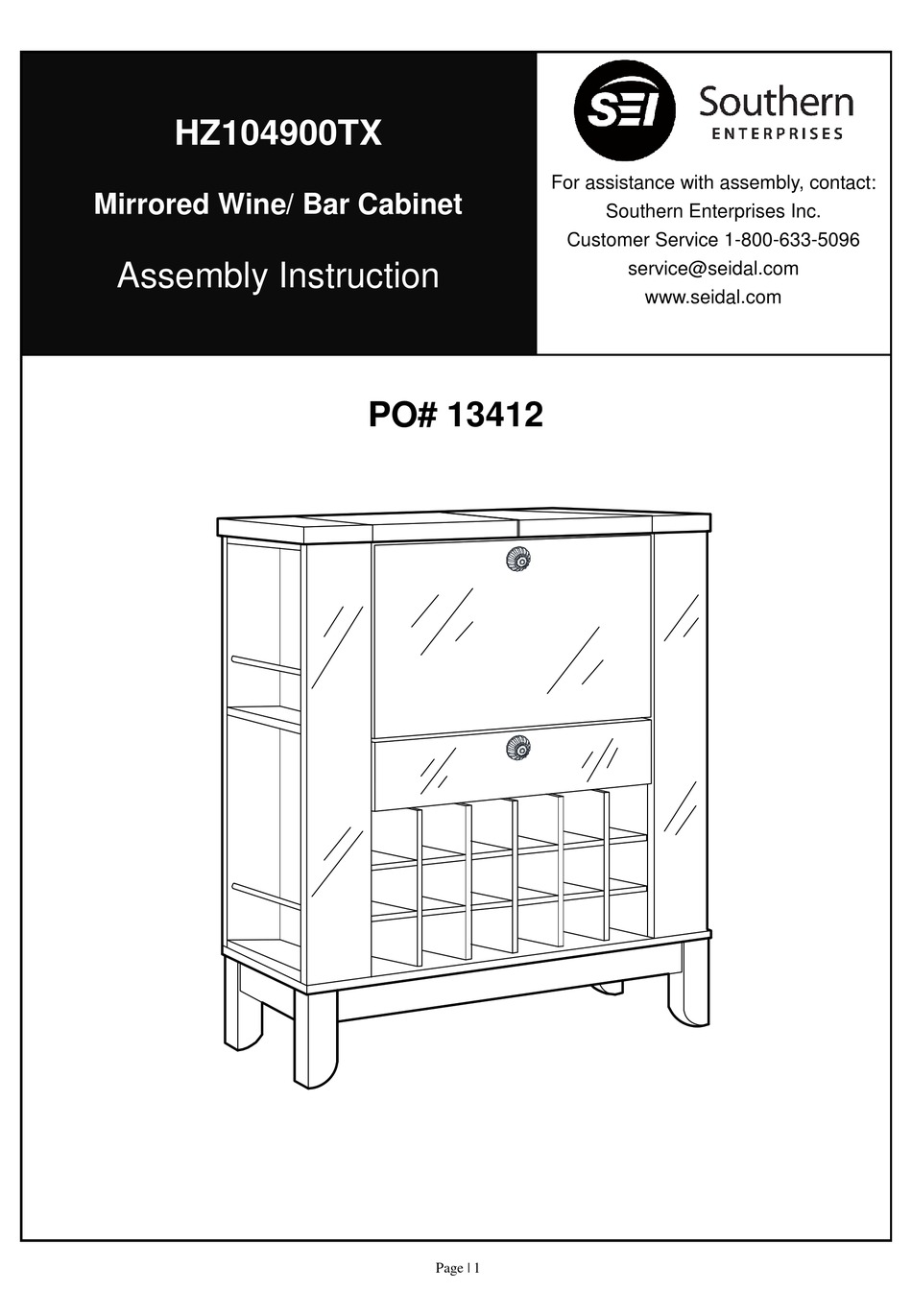 SOUTHERN ENTERPRISES HZ104900TX ASSEMBLY INSTRUCTION MANUAL Pdf