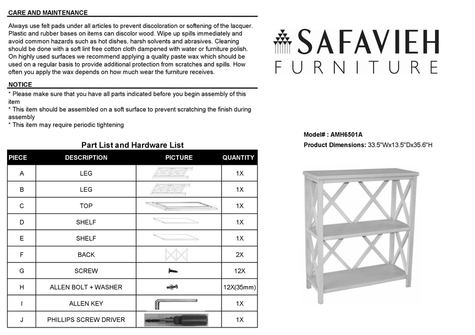 SAFAVIEH FURNITURE LUCAS AMH6501A QUICK START MANUAL Pdf Download ...