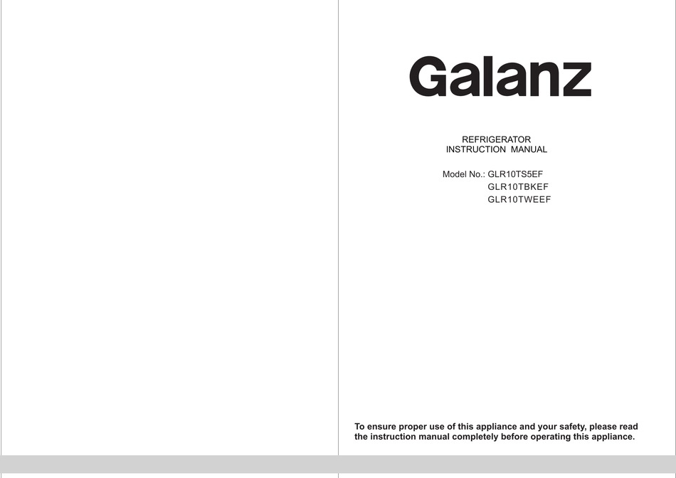 GALANZ GLR10TS5EF INSTRUCTION MANUAL Pdf Download ManualsLib