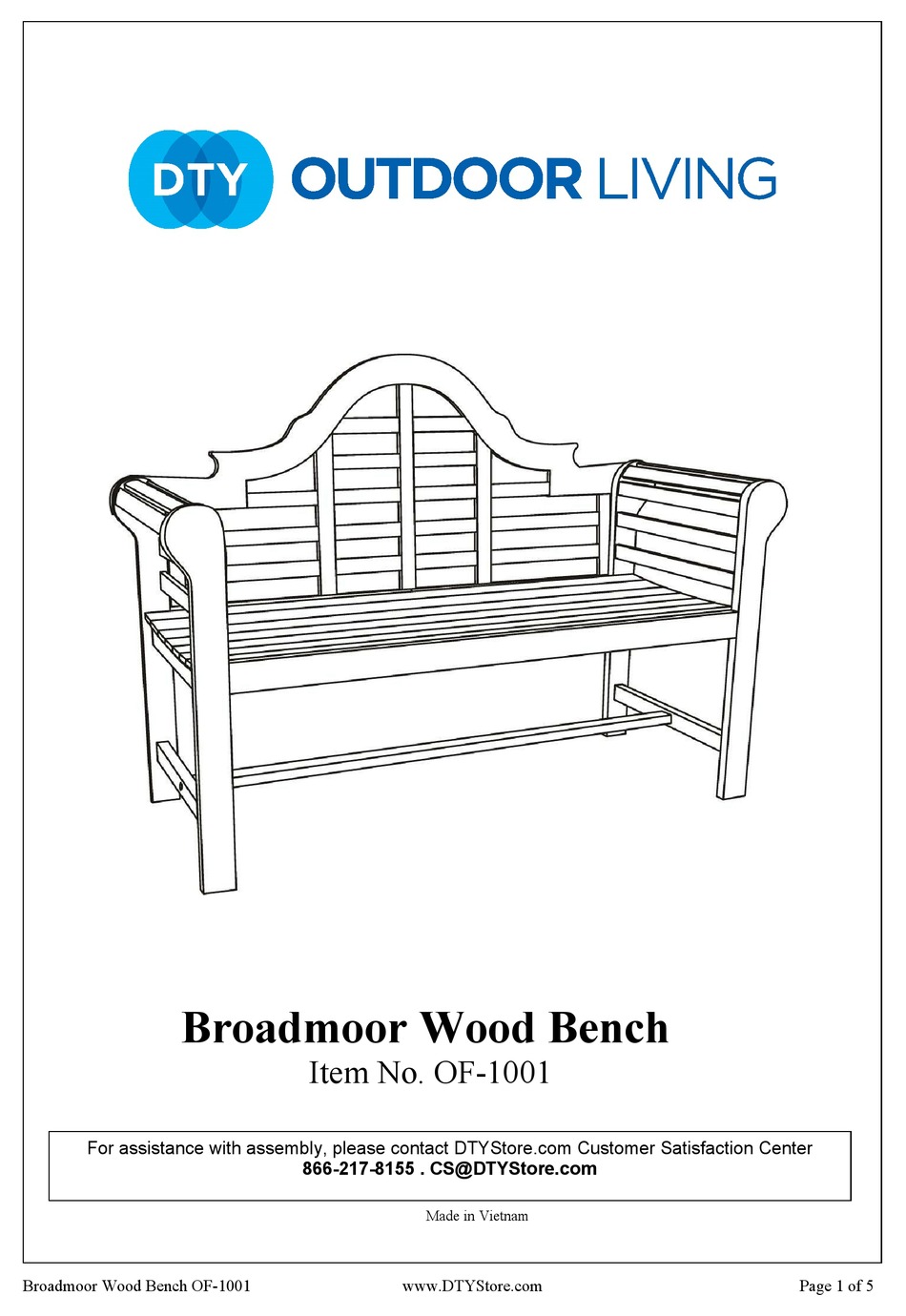 DTY BROADMOOR OF-1001 ASSEMBLY INSTRUCTIONS Pdf Download | ManualsLib