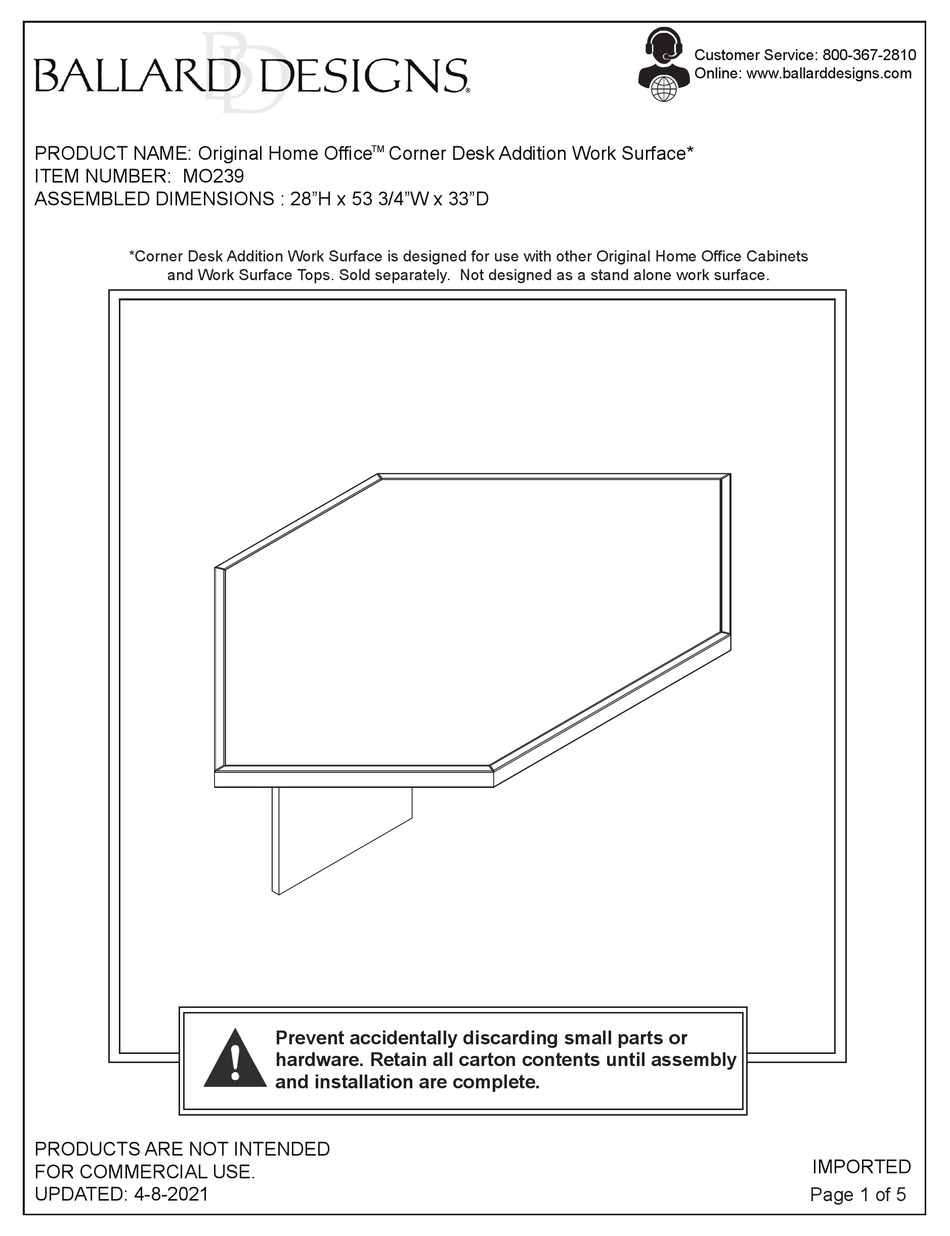BALLARD DESIGNS ORIGINAL HOME OFFICE MO239 ASSEMBLY INSTRUCTIONS Pdf Download ManualsLib