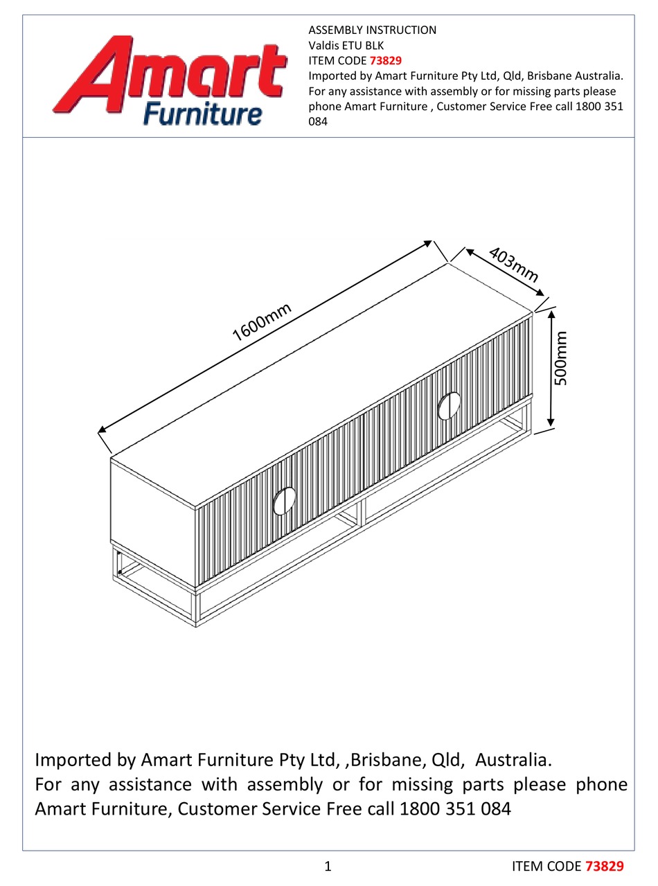 AMART FURNITURE 73829 ASSEMBLY INSTRUCTION MANUAL Pdf Download ManualsLib