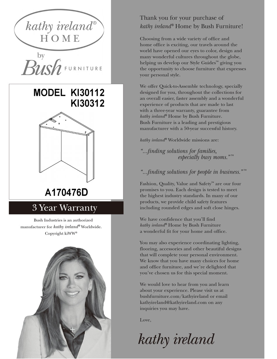 BUSH FURNITURE KATHY IRELAND HOME KL30112 MANUAL Pdf Download ManualsLib