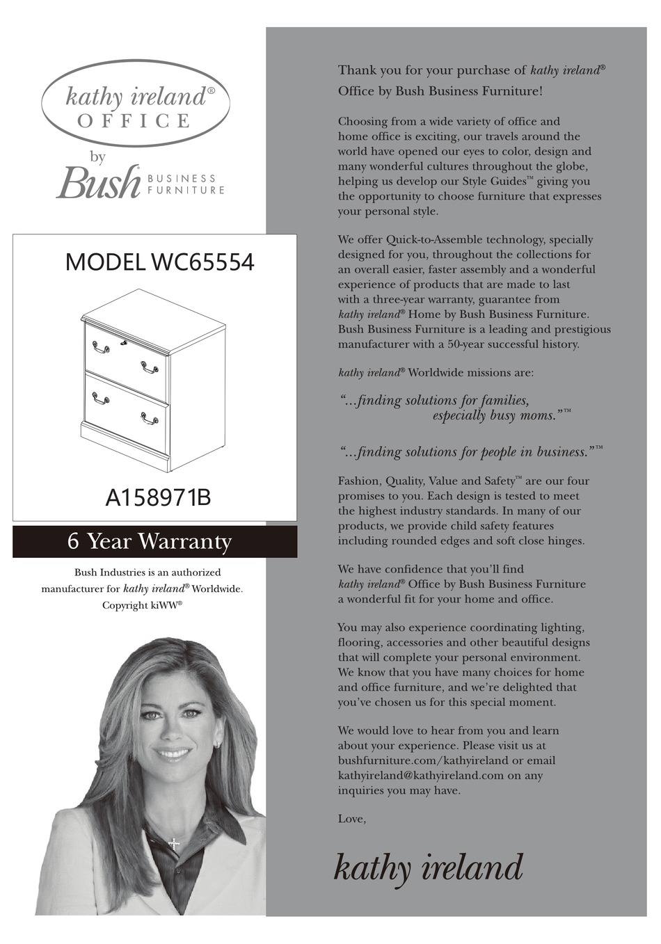 BUSH BUSINESS FURNITURE KATHY IRELAND WC65554 MANUAL Pdf Download