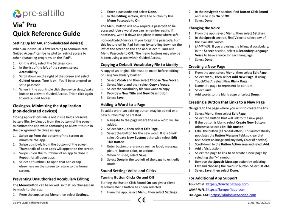 PRC-SALTILLO VIA PRO QUICK REFERENCE MANUAL Pdf Download | ManualsLib