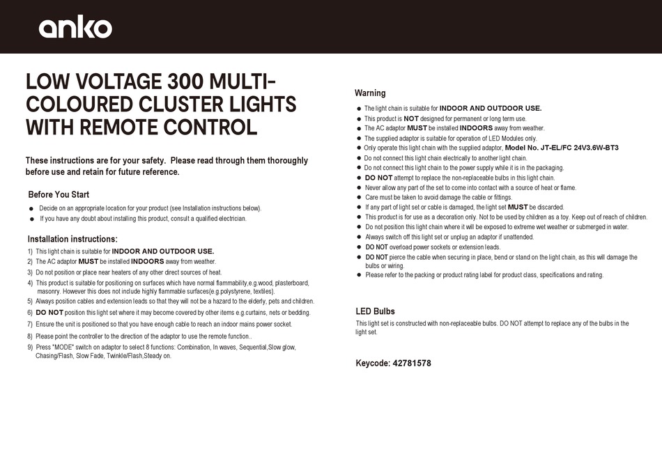 ANKO 42781578 INSTRUCTIONS Pdf Download ManualsLib