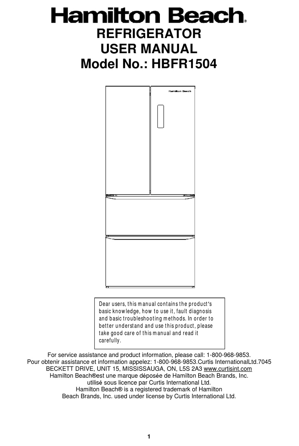 HAMILTON BEACH HBFR1504 USER MANUAL Pdf Download ManualsLib
