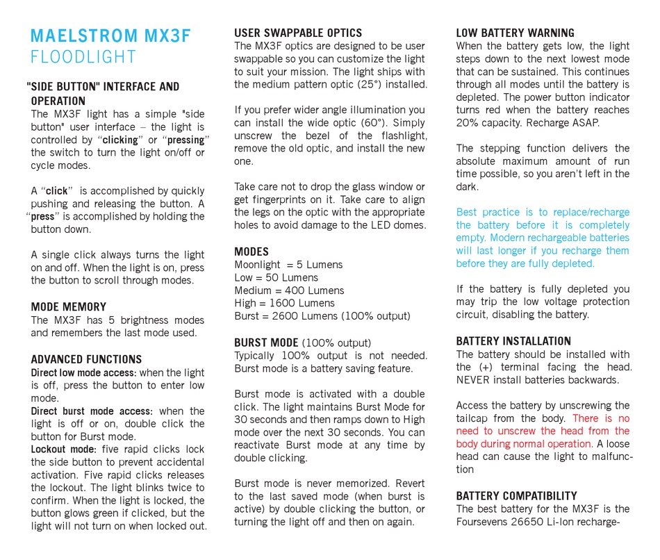 PROMETHEUS LIGHTS FOURSEVENS MAELSTROM MX3F QUICK START MANUAL Pdf