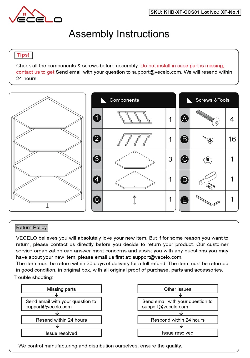 VECELO KHDXFCCS01 ASSEMBLY INSTRUCTIONS Pdf Download ManualsLib