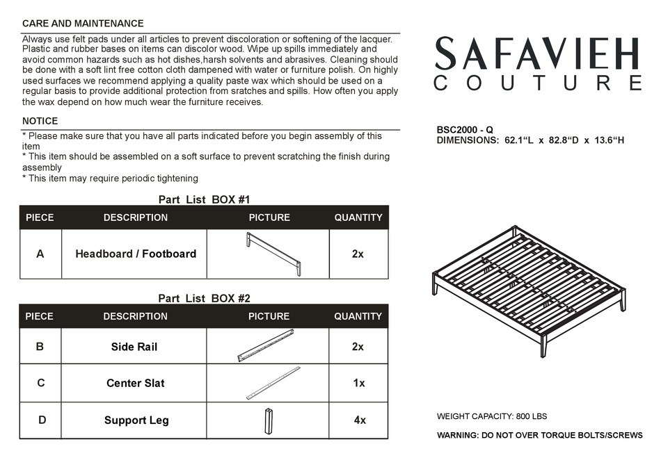 SAFAVIEH FURNITURE BSC2000Q ASSEMBLY INSTRUCTIONS Pdf Download