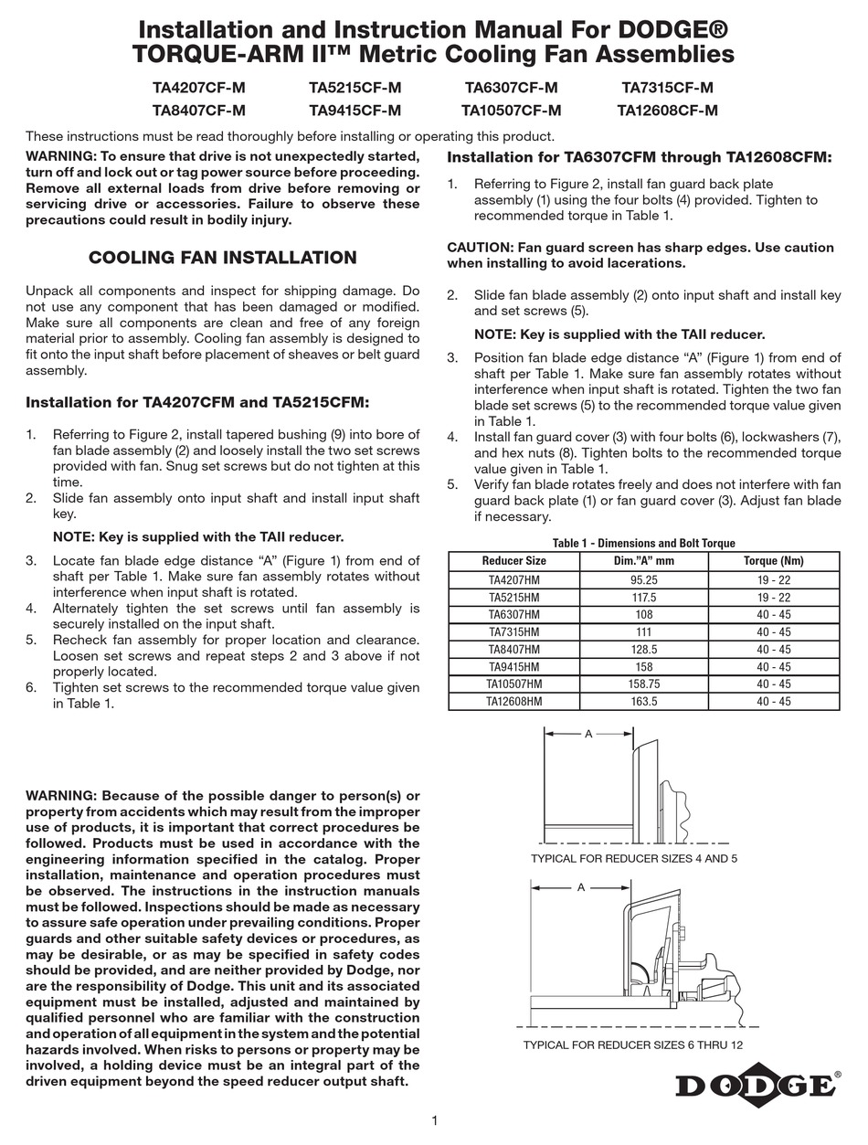 DODGE TORQUE-ARM II TA4207CF-M INSTALLATION AND INSTRUCTION MANUAL Pdf ...