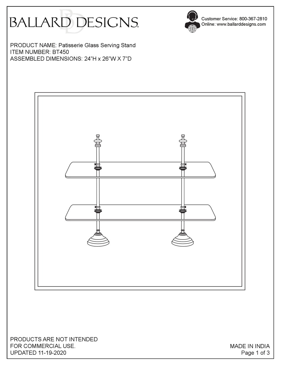 BALLARD DESIGNS PATISSERIE GLASS SERVING STAND BT450 ASSEMBLY INSTRUCTIONS Pdf Download ManualsLib