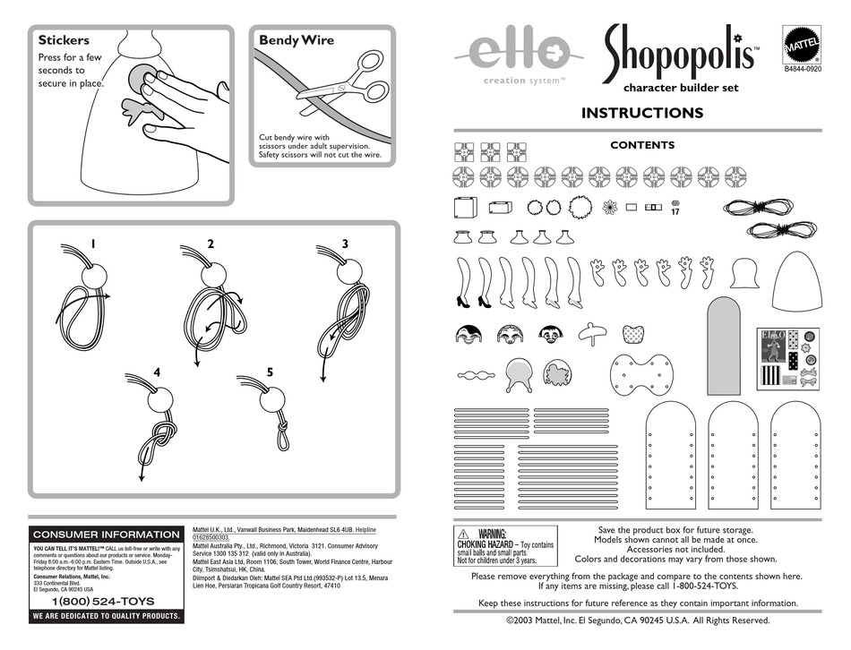 MATTEL ELLO SHOPOPOLIS SR-1009FA7 INSTRUCTIONS Pdf Download | ManualsLib