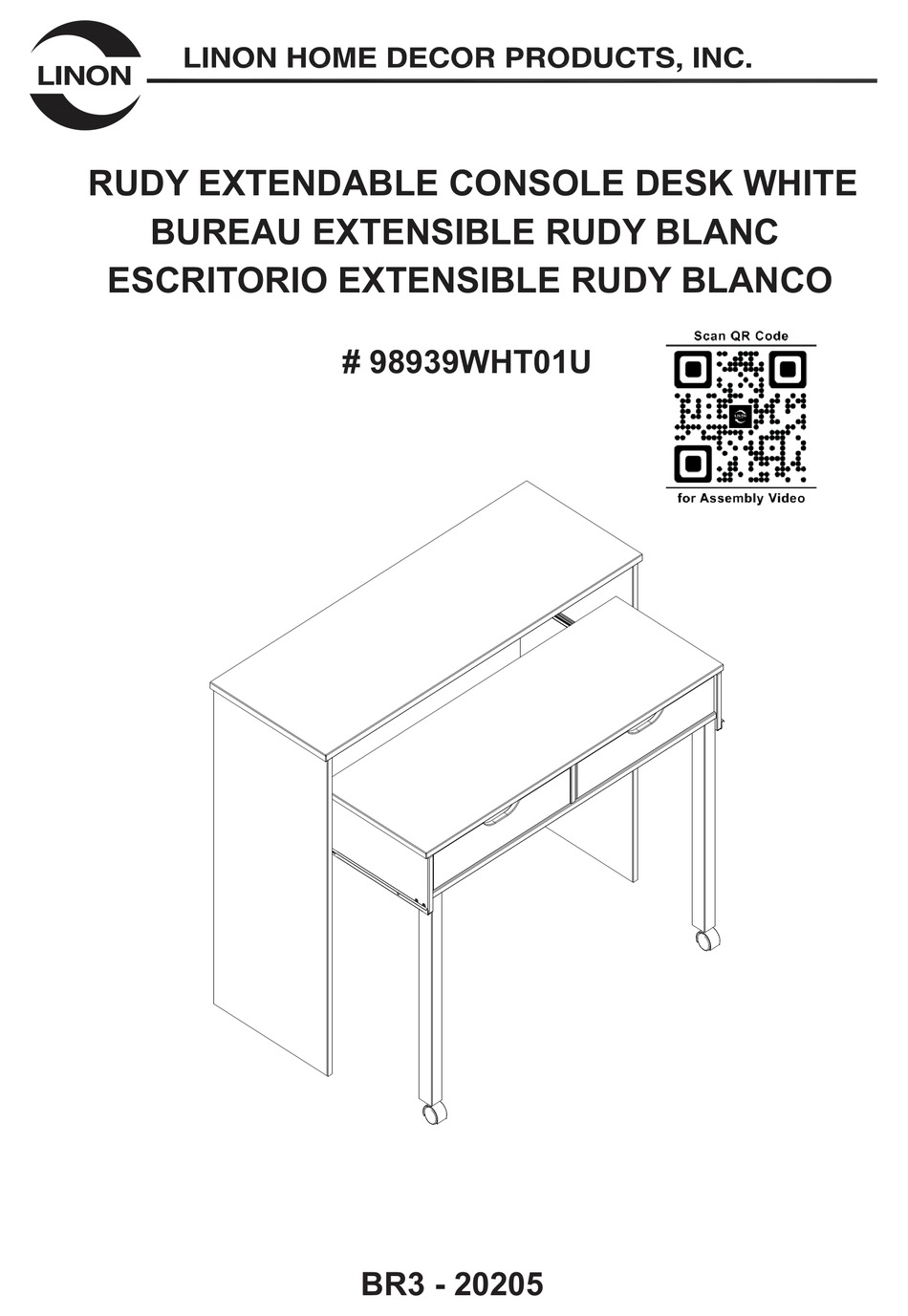 LINON RUDY 98939WHT01U ASSEMBLY INSTRUCTIONS MANUAL Pdf Download