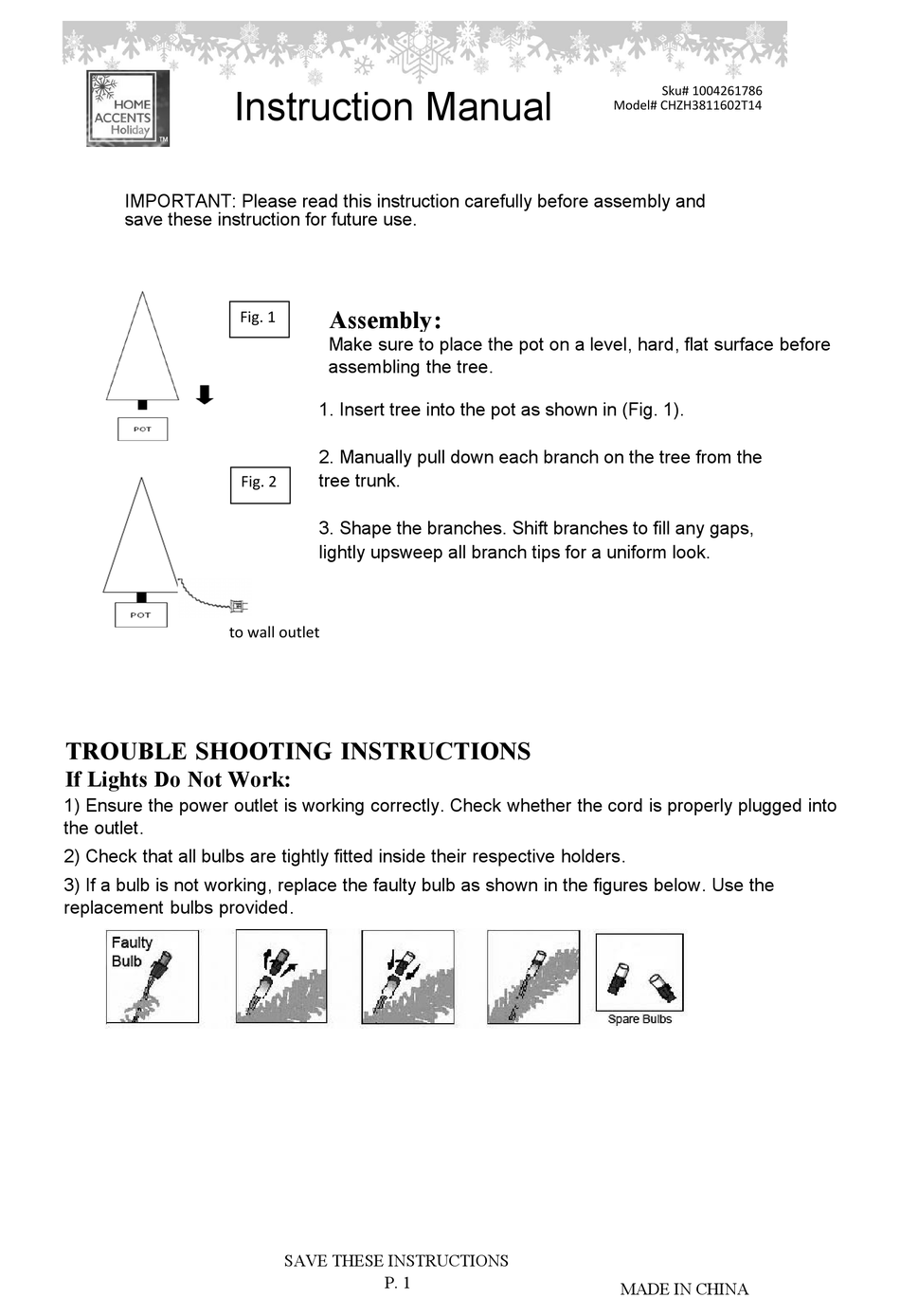 HOME ACCENTS HOLIDAY CHZH3811602T14 INSTRUCTION MANUAL Pdf Download