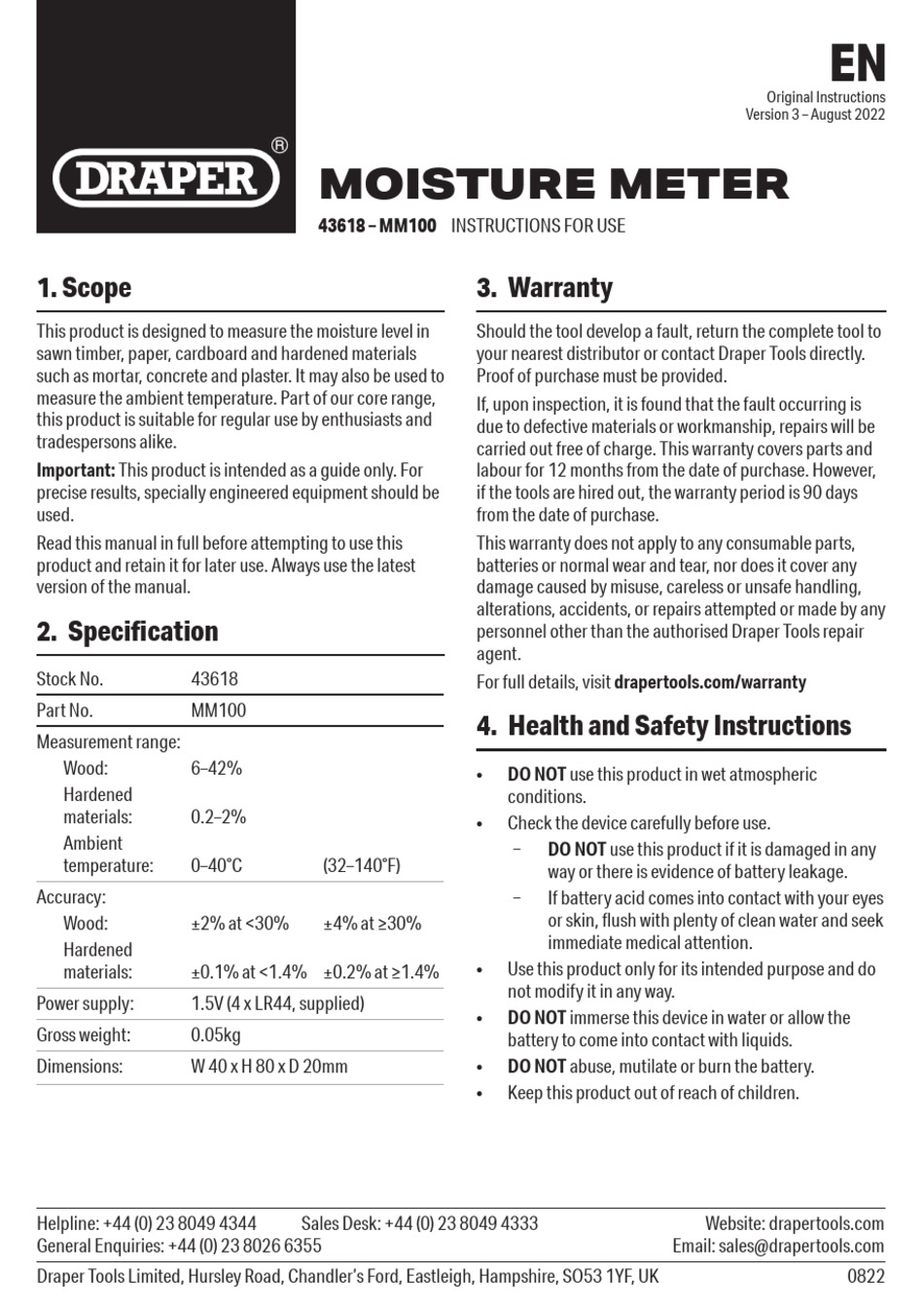 DRAPER 43618 INSTRUCTIONS FOR USE Pdf Download ManualsLib