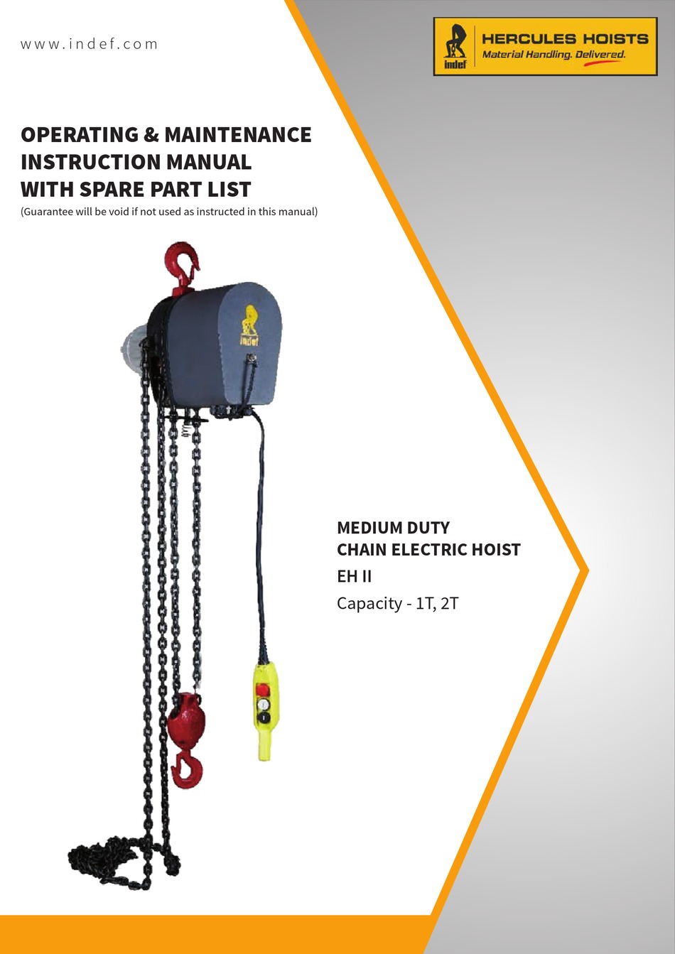 INDEF HERCULES HOISTS EH II OPERATING & MAINTENANCE INSTRUCTION MANUAL