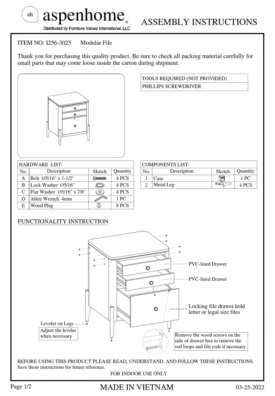 ASPENHOME I2563025 ASSEMBLY INSTRUCTIONS Pdf Download ManualsLib