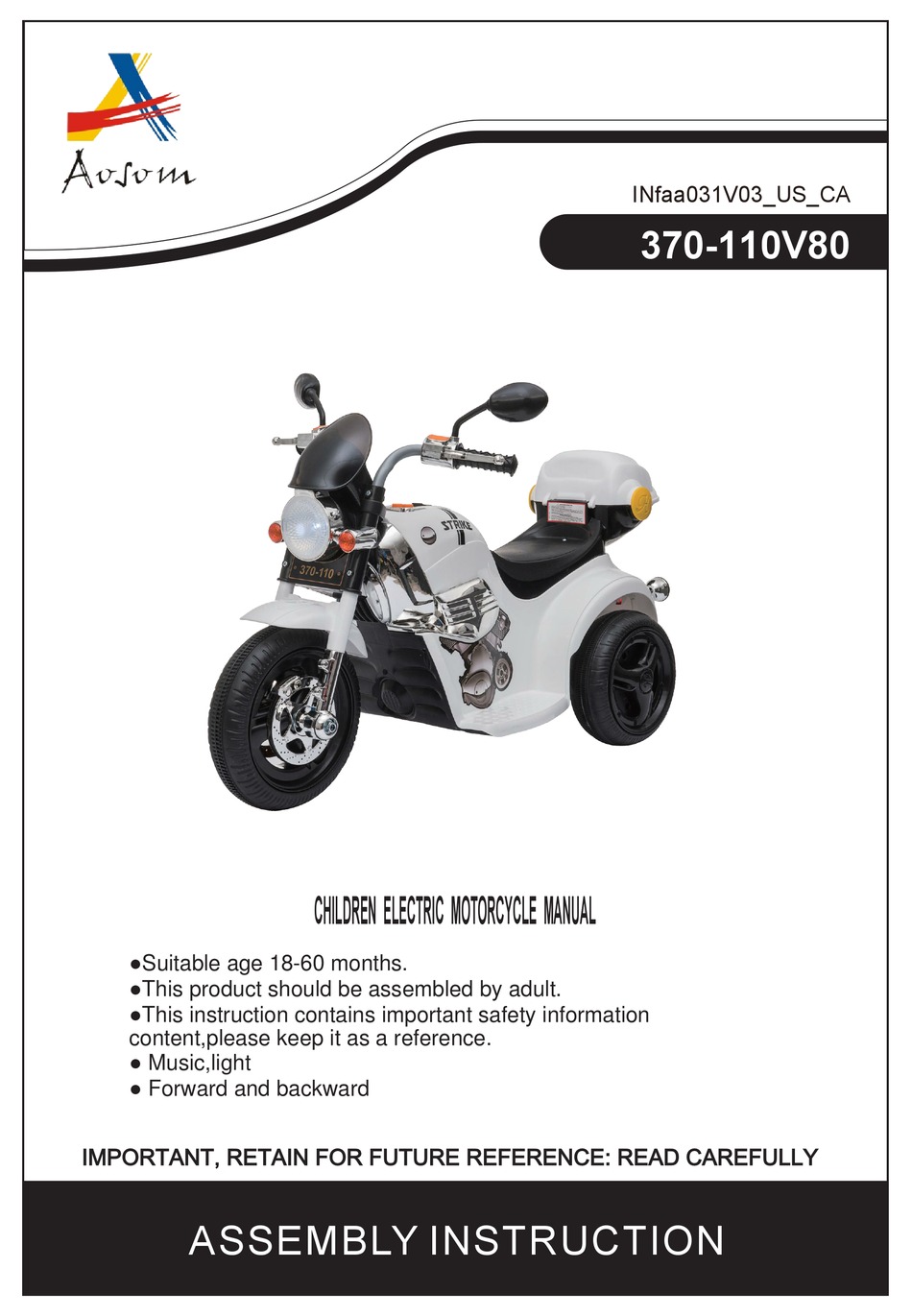 AOSOM 370110V80 ASSEMBLY INSTRUCTION MANUAL Pdf Download ManualsLib