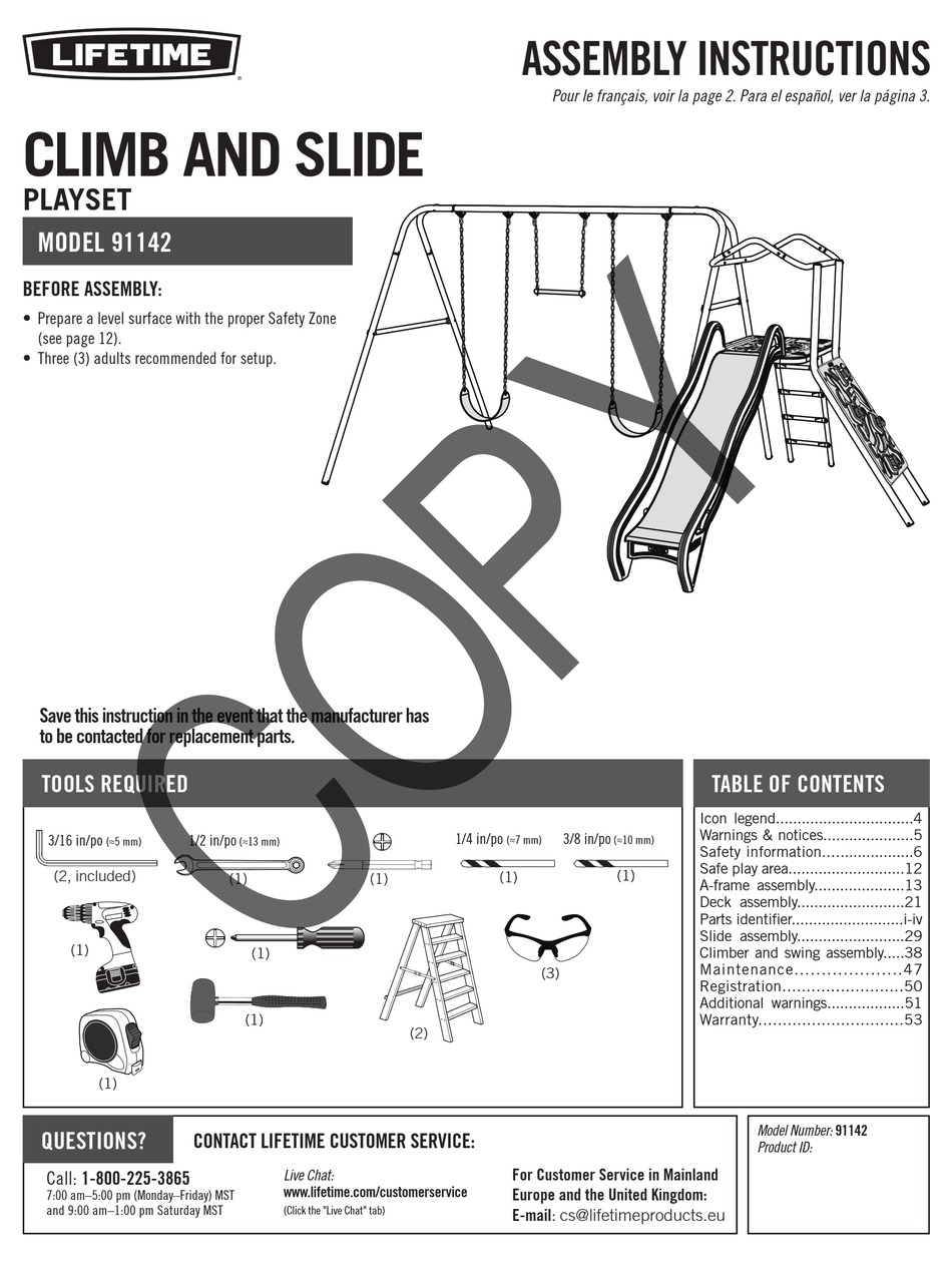 LIFETIME 91142 ASSEMBLY INSTRUCTIONS MANUAL Pdf Download ManualsLib