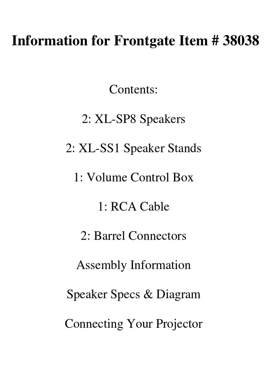 FRONTGATE 38038 ASSEMBLY INFORMATION Pdf Download ManualsLib
