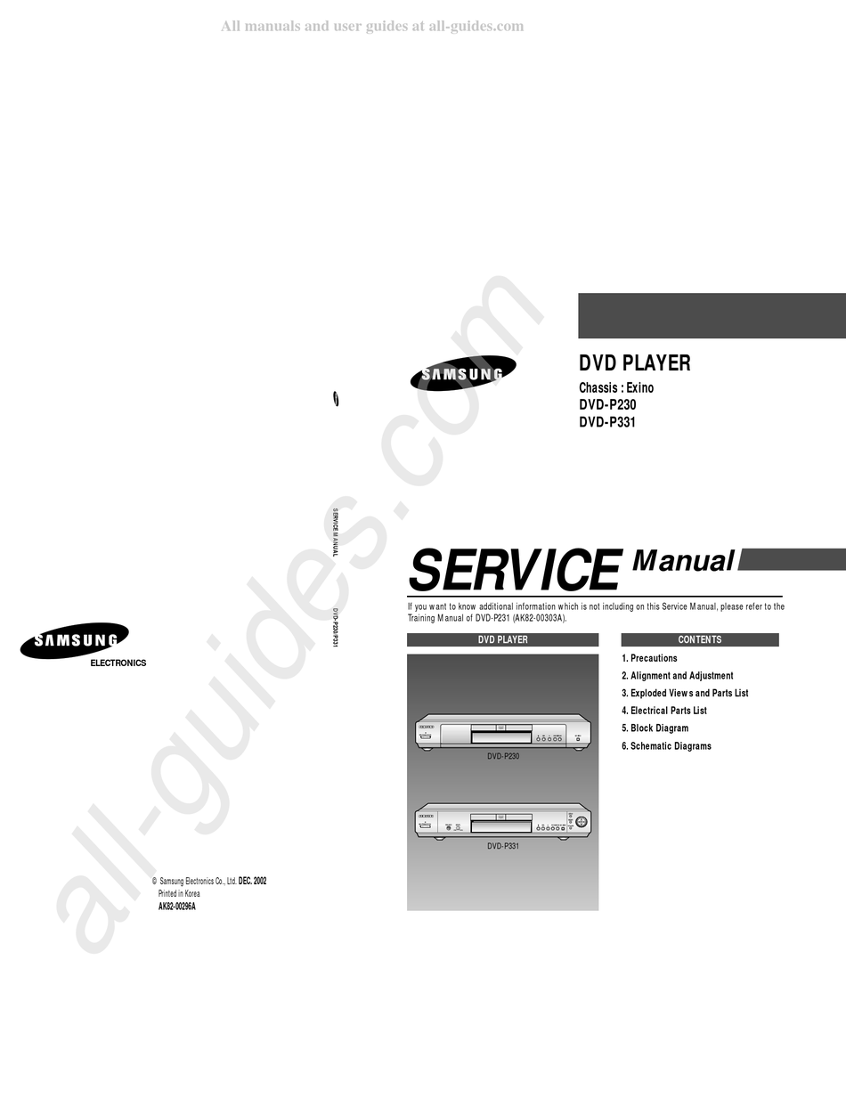 SAMSUNG DVDP230 SERVICE MANUAL Pdf Download ManualsLib