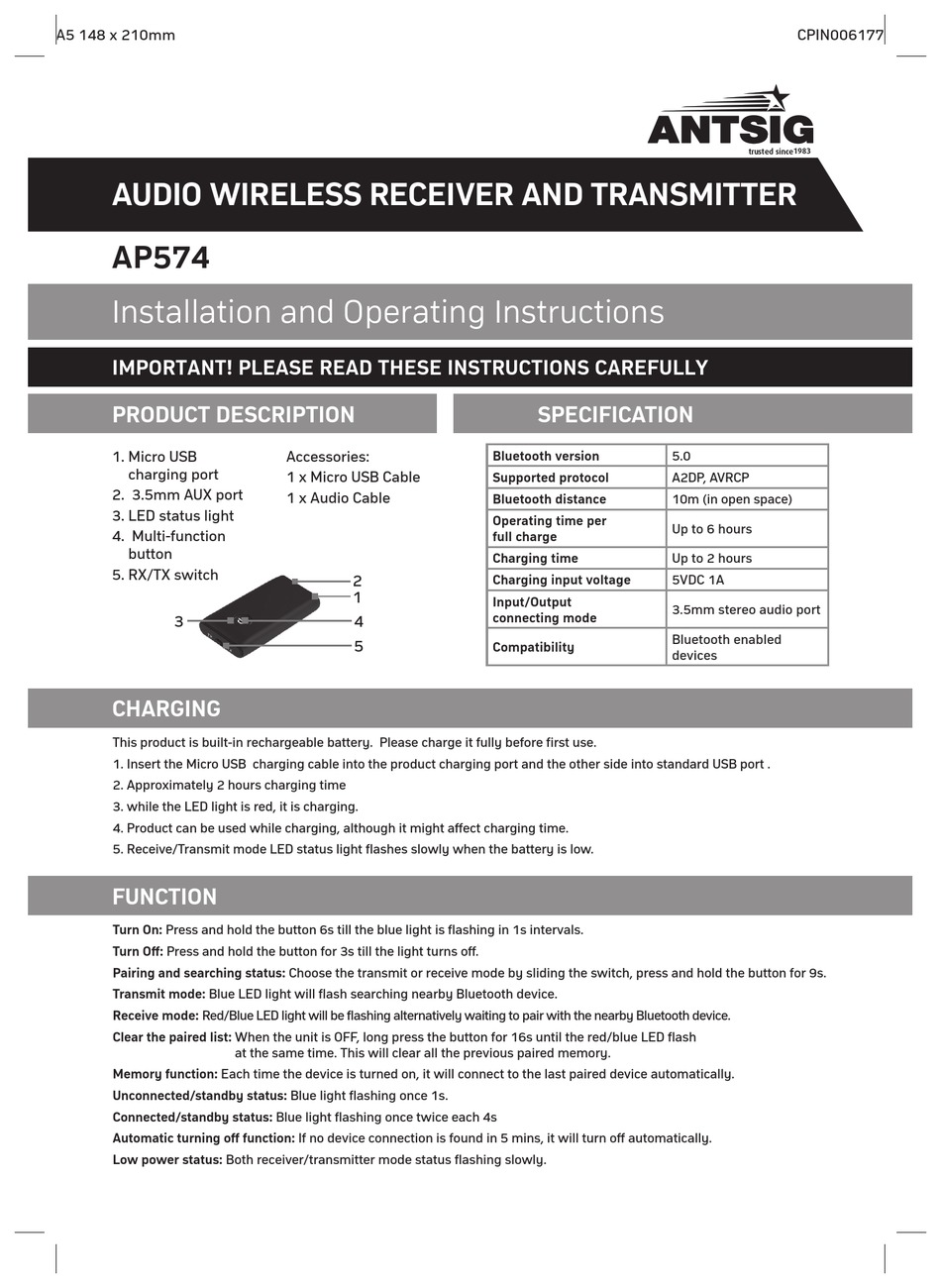 ANTSIG AP574 INSTALLATION AND OPERATING INSTRUCTIONS Pdf Download