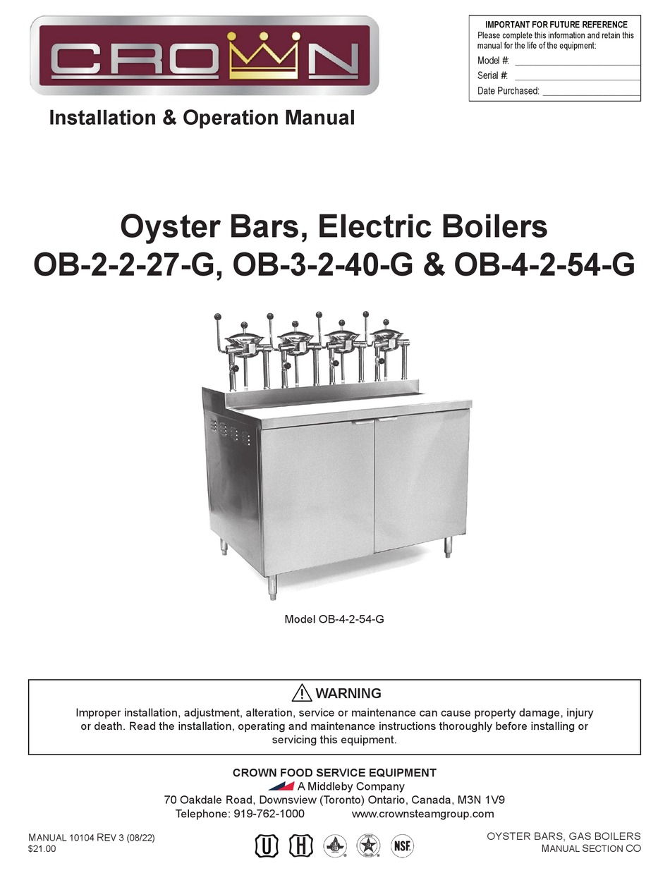 CROWN OB-2-2-27-G INSTALLATION & OPERATION MANUAL Pdf Download | ManualsLib