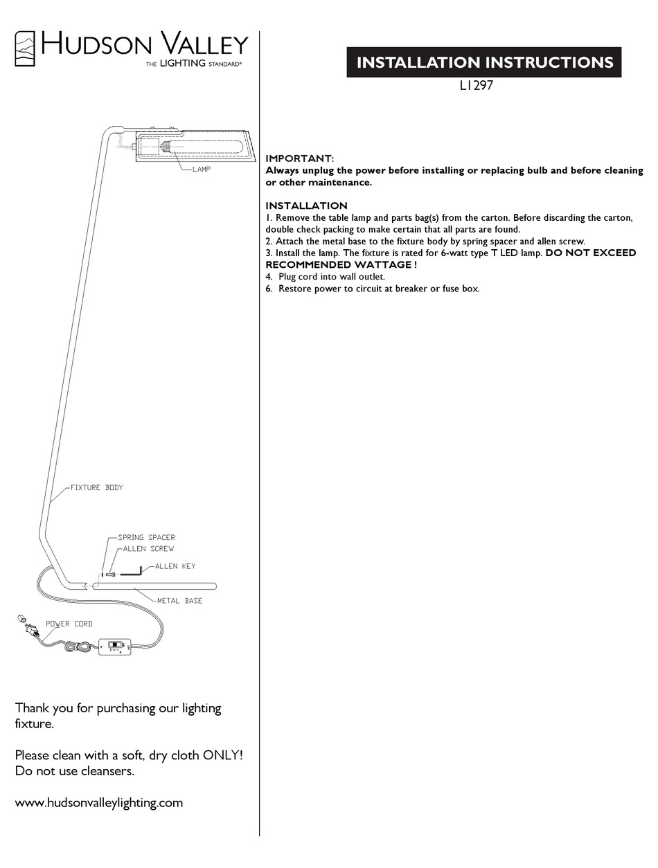 HUDSON VALLEY L1297 INSTALLATION INSTRUCTIONS Pdf Download ManualsLib