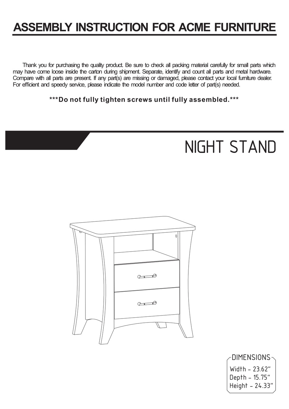 ACME FURNITURE AC00382 ASSEMBLY INSTRUCTION MANUAL Pdf Download