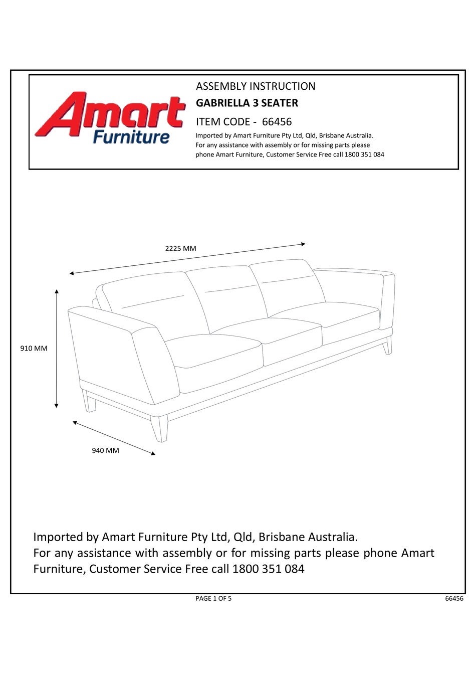 AMART FURNITURE GABRIELLA 66456 ASSEMBLY INSTRUCTION Pdf Download