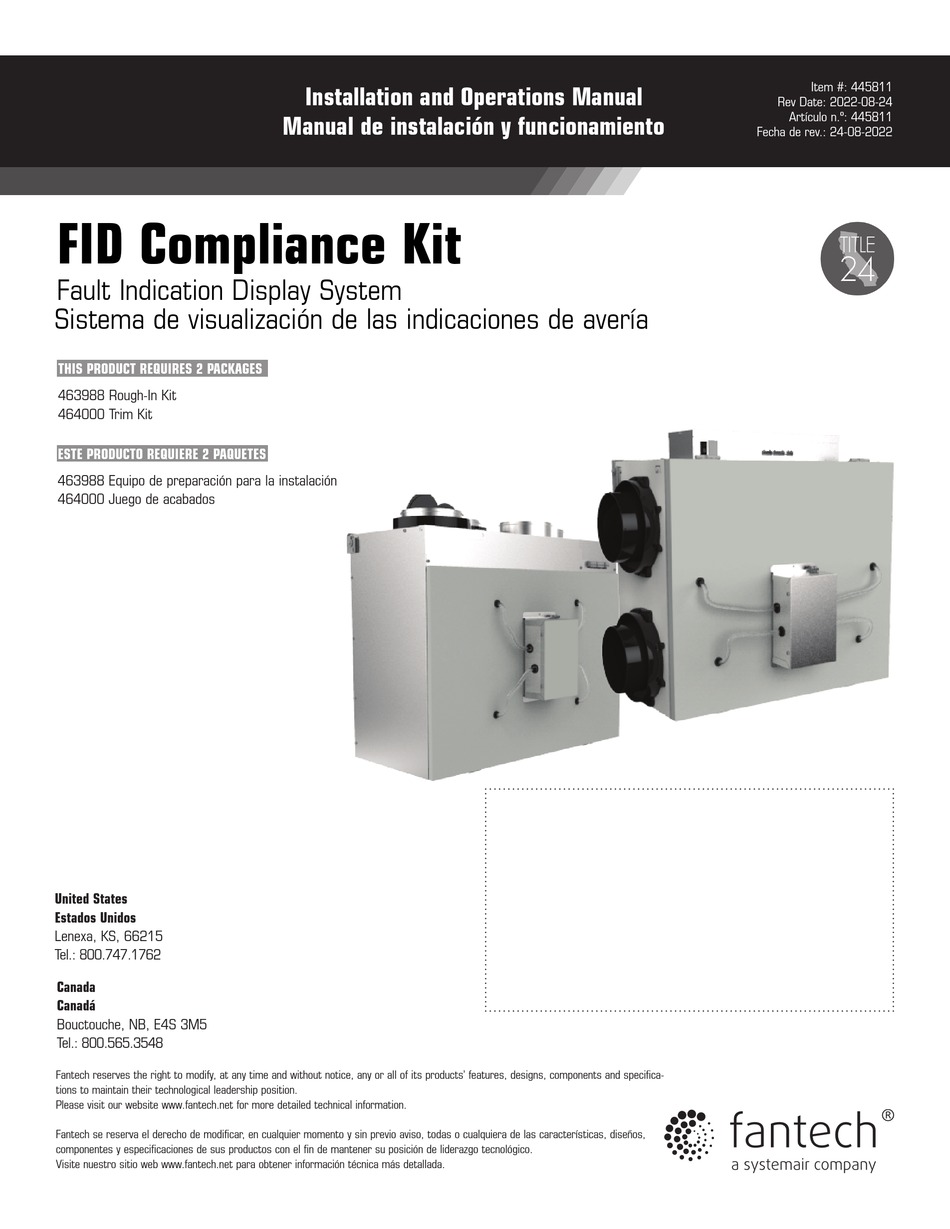 SYSTEMAIR FANTECH 463988 INSTALLATION AND OPERATION MANUAL Pdf Download