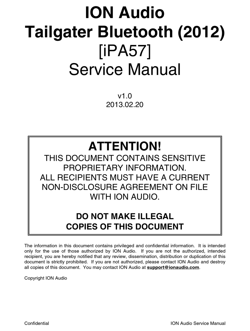 ION TAILGATER BLUETOOTH SERVICE MANUAL Pdf Download ManualsLib