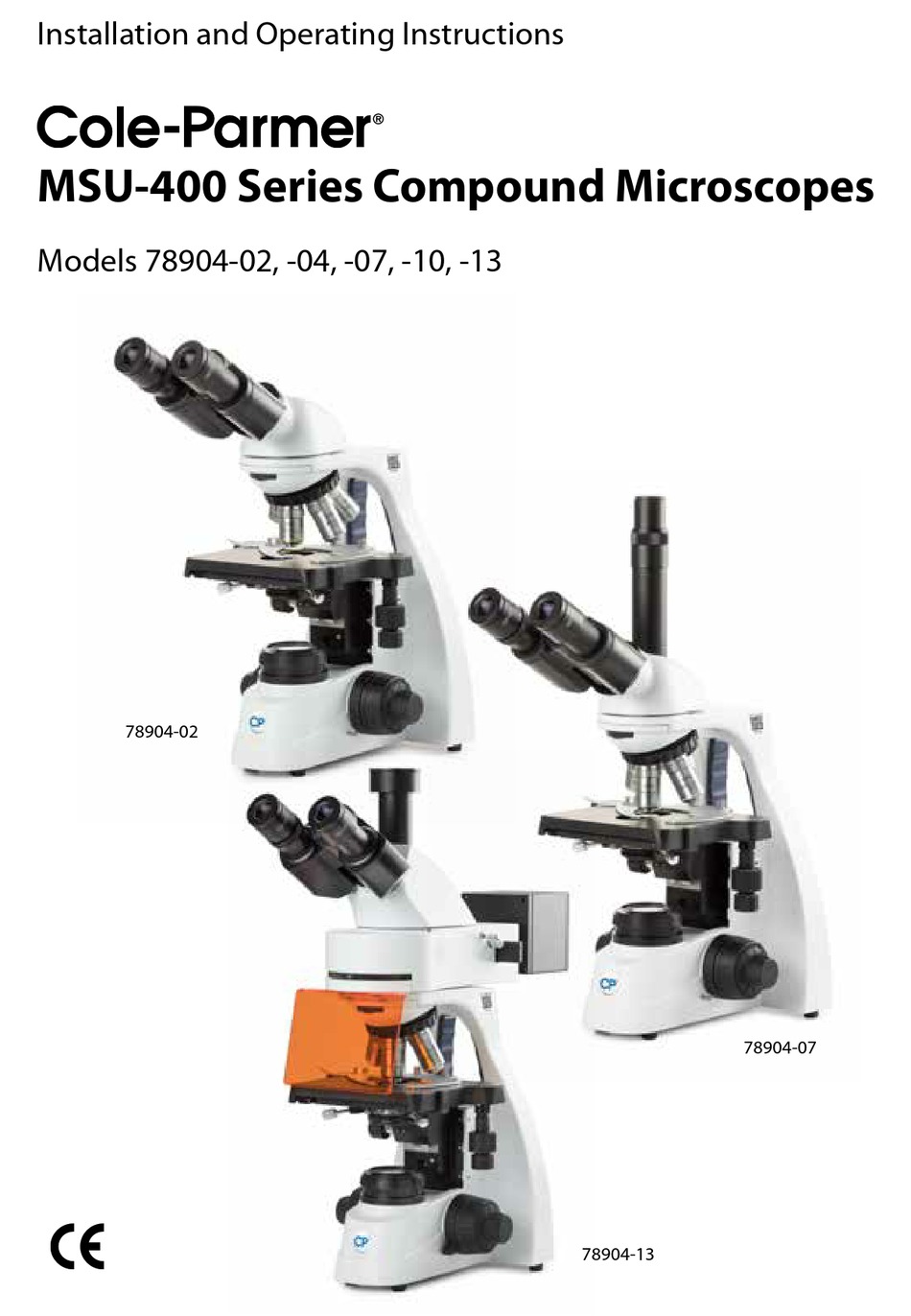COLE PARMER MSU400 SERIES INSTALLATION AND OPERATING INSTRUCTIONS