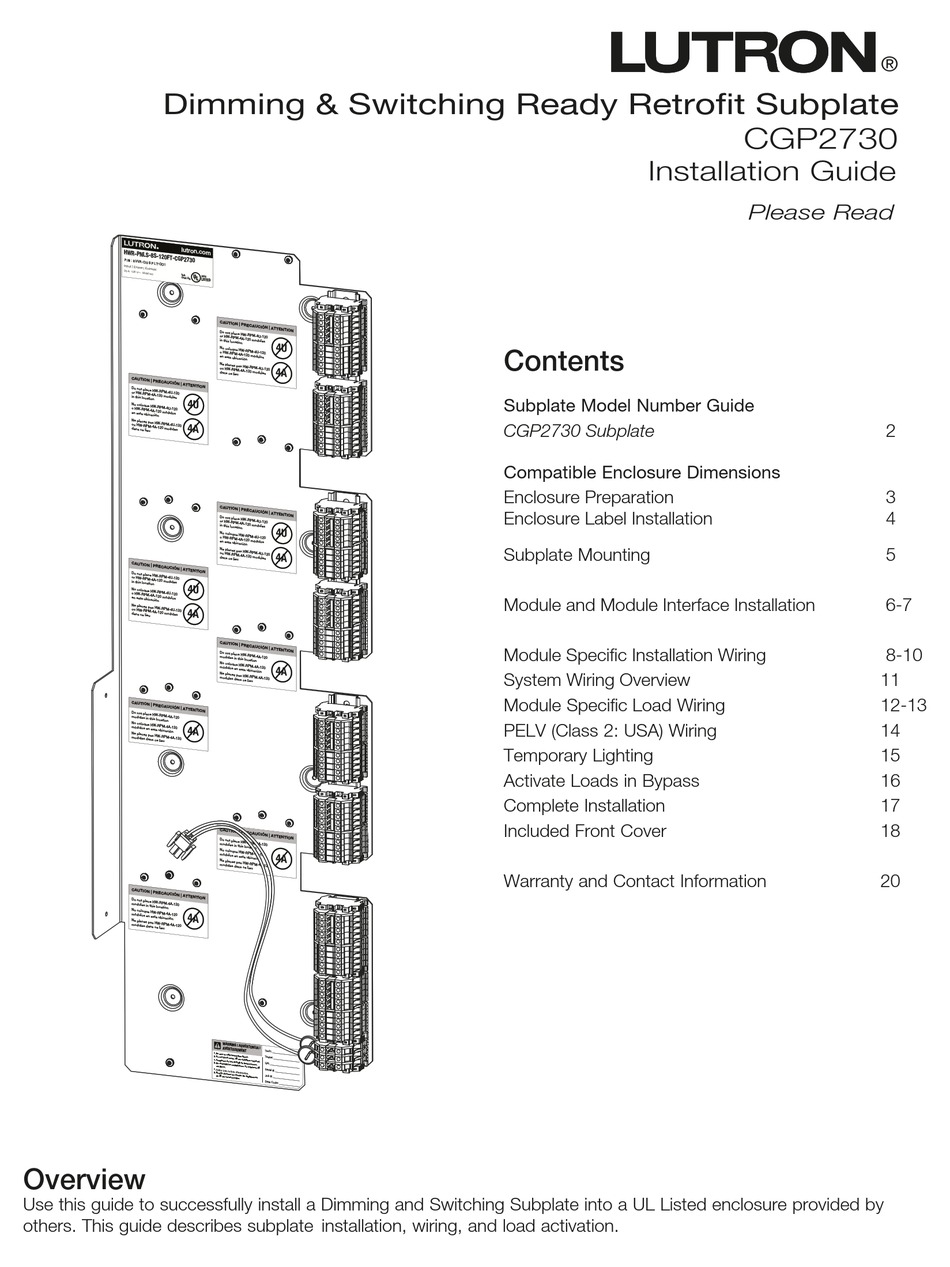LUTRON ELECTRONICS CGP2730 INSTALLATION MANUAL Pdf Download ManualsLib